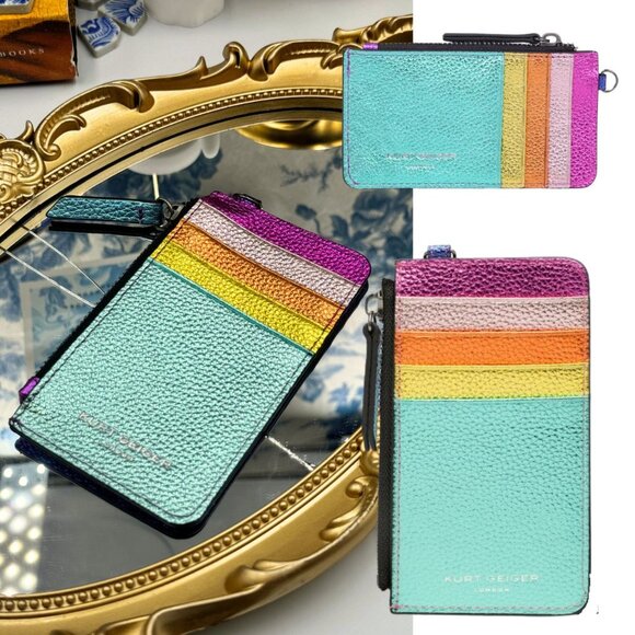 🆕 KURT GEIGER LONDON 🧿 NWOT Rainbow Shop 690 Card Holder in Multi Rainbow